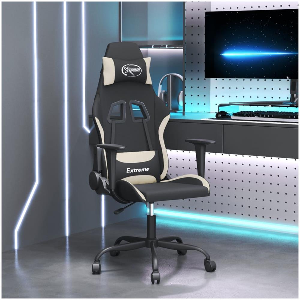 Sedia da Gaming Nero e Crema in Tessuto - Foto 1