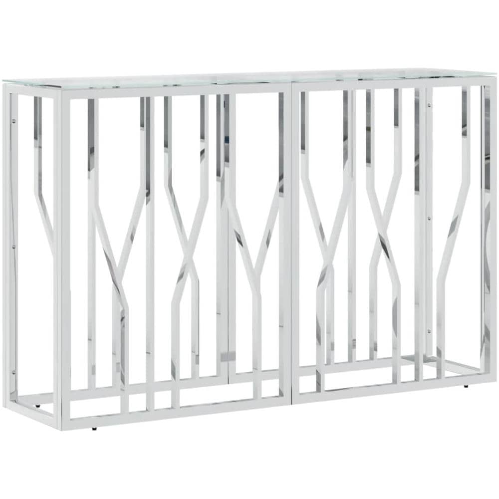 Tavolino Consolle 110x30x70 Cm In Acciaio Inox E Vetro - Foto 2