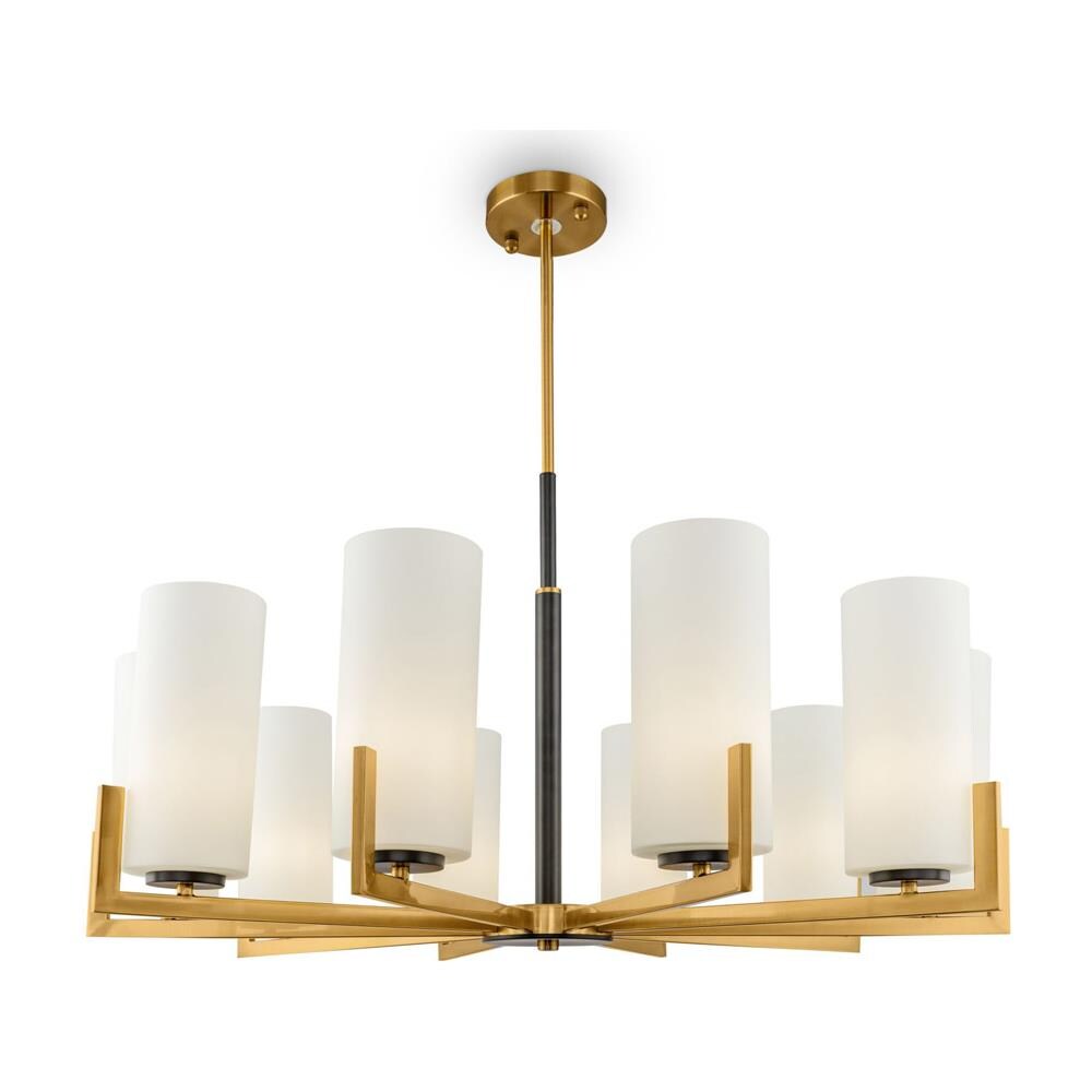 Lampadario Contermporaneo Fortano 10 Luci Metallo Ottone Diffusori Vetro Bianchi - Foto 1