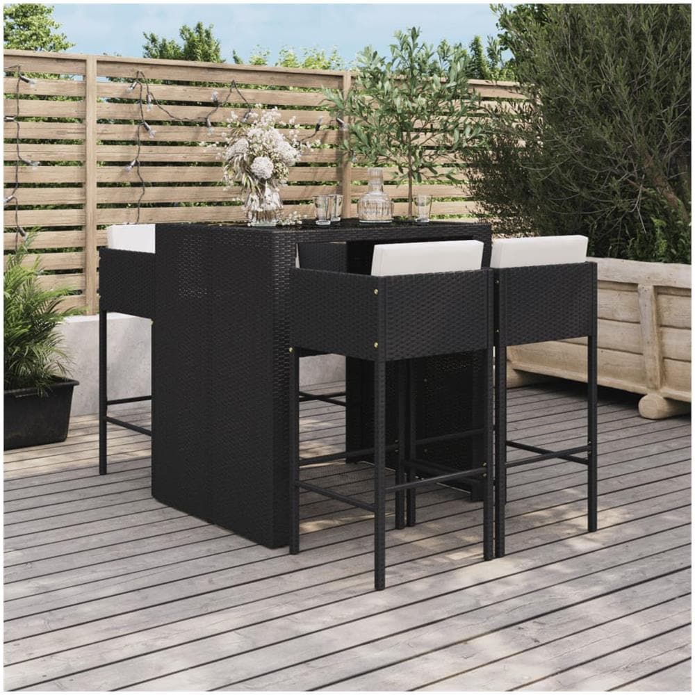 Set Bar Da Giardino 5 Pz Con Cuscini In Polyrattan Nero - Foto 1