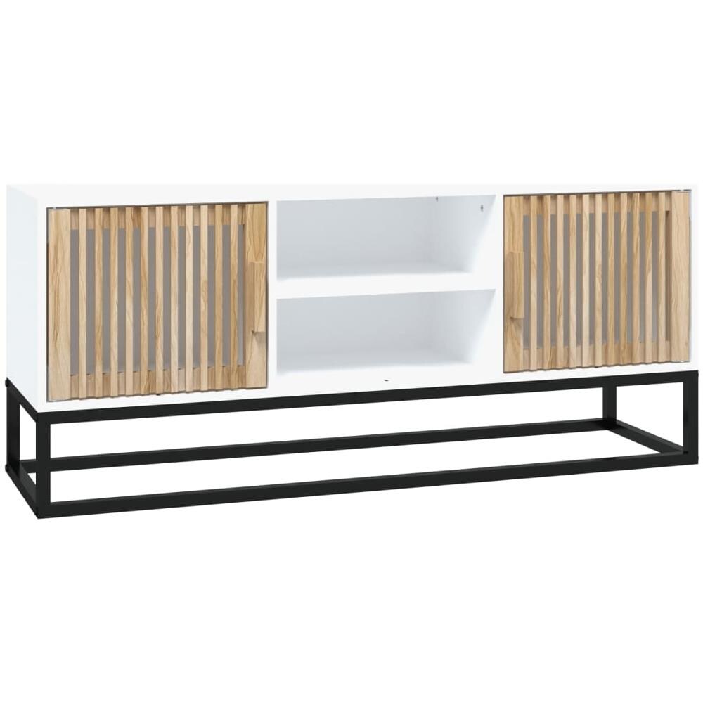 Mobile Porta TV Bianco 105x30x45cm in Legno Multistrato e Ferro - Foto 1