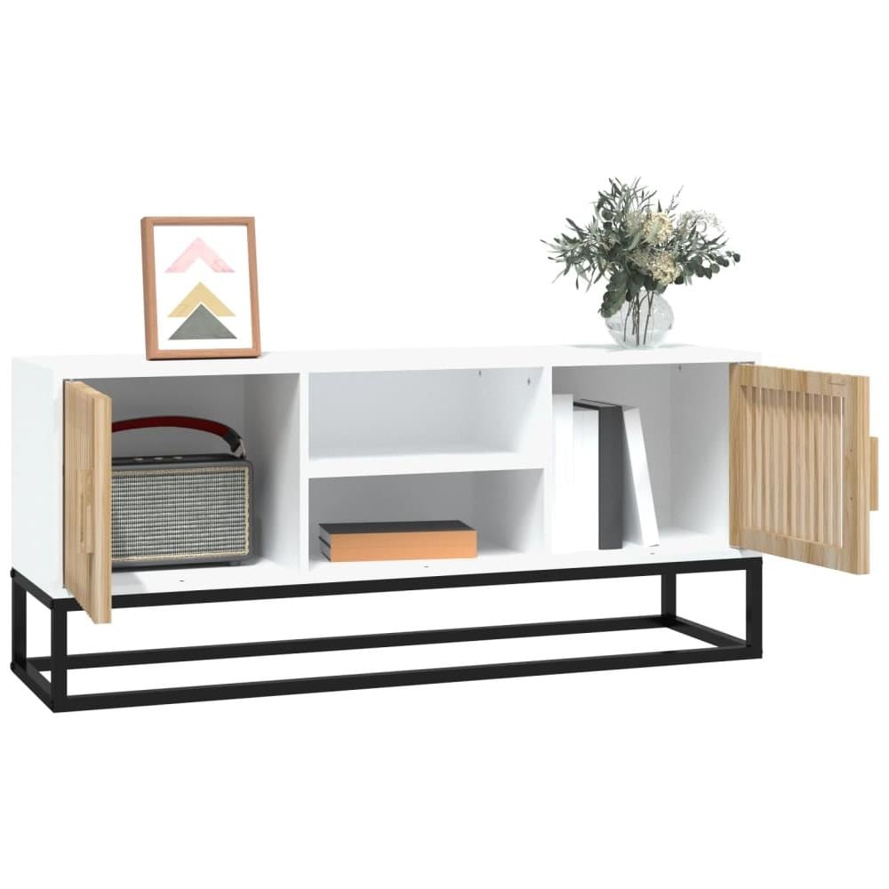 Mobile Porta TV Bianco 105x30x45cm in Legno Multistrato e Ferro - Foto 2