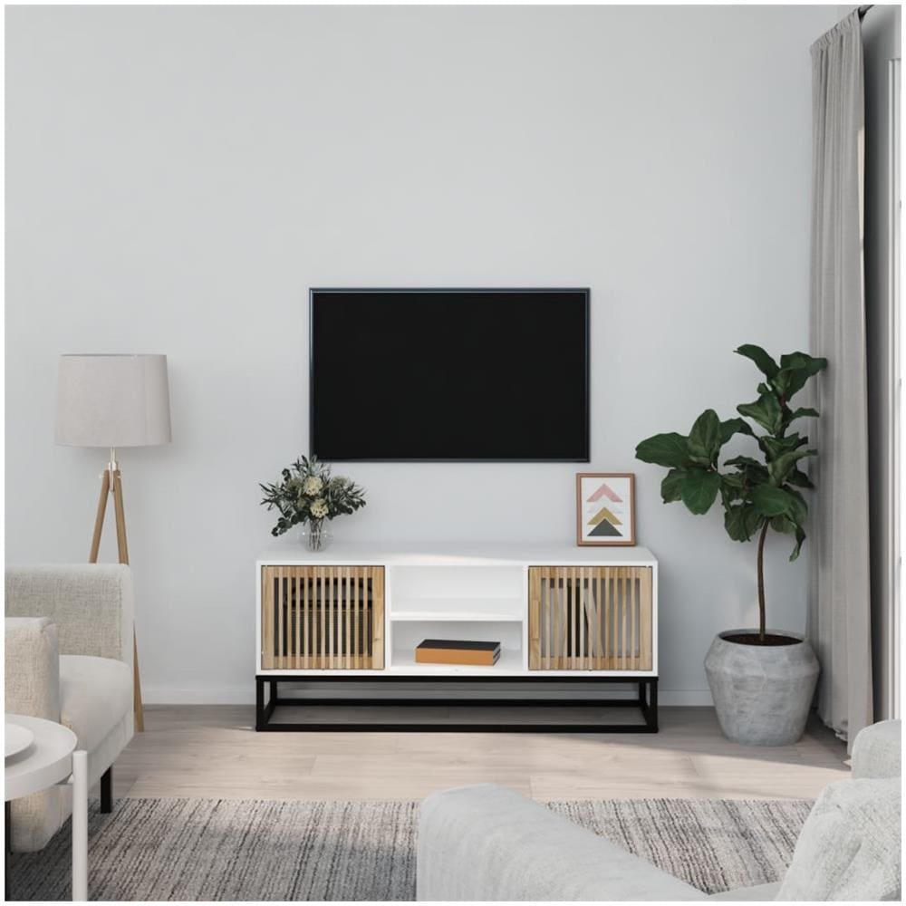 Mobile Porta TV Bianco 105x30x45cm in Legno Multistrato e Ferro - Foto 7