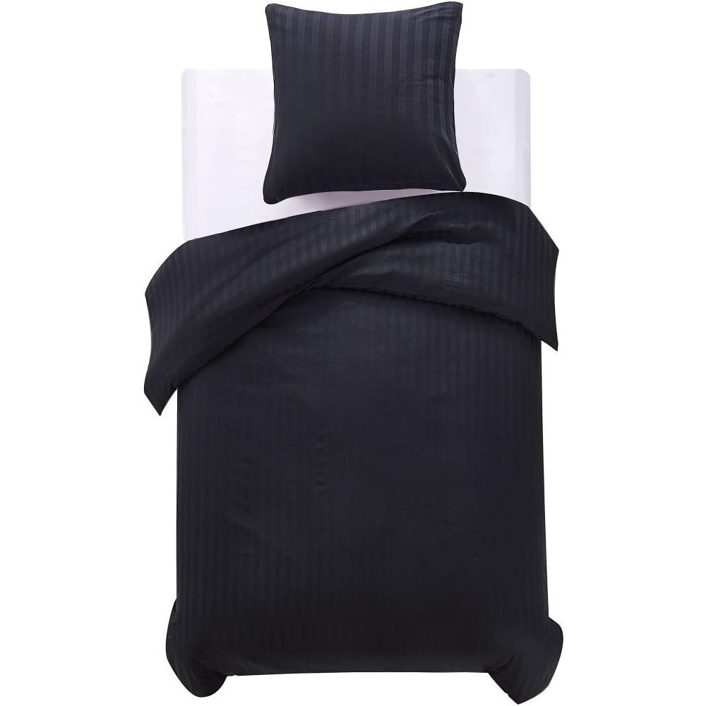 2 Pz Set Copripiumino Raso Di Cotone 155x220/80x80 Cm Nero - Foto 1