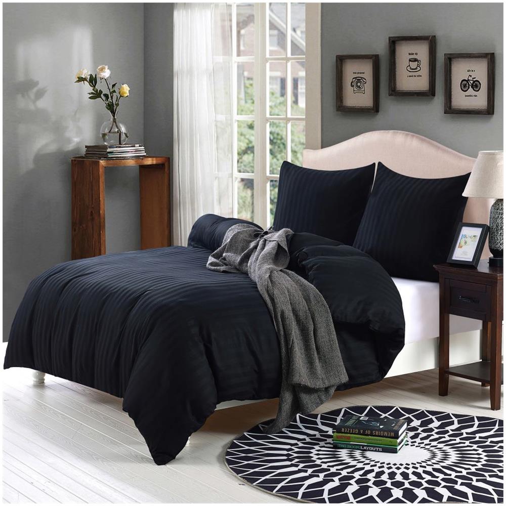 2 Pz Set Copripiumino Raso Di Cotone 155x220/80x80 Cm Nero - Foto 4