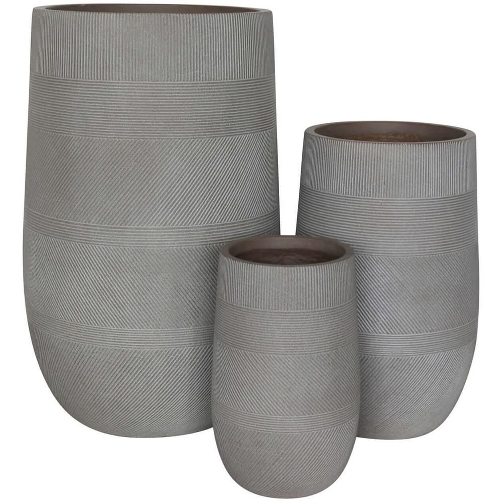 Vasi Per Piante Rotondi Da Interno Ed Esterno Set Da 3 Dimensioni Moderni Vaso Di Design In Resina Colore Taupe, G. 47x47x75 / m. 34x34x54 / p. 24x24x39 - Foto 1