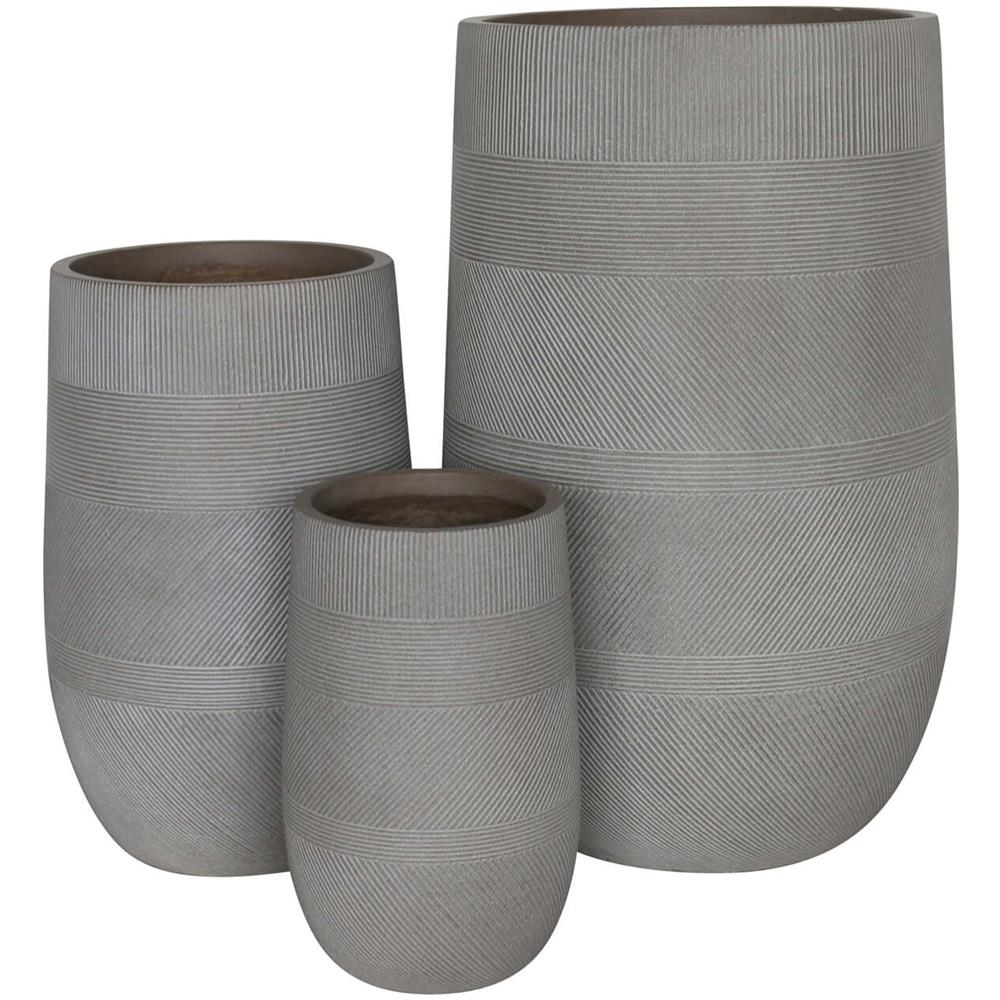 Vasi Per Piante Rotondi Da Interno Ed Esterno Set Da 3 Dimensioni Moderni Vaso Di Design In Resina Colore Taupe, G. 47x47x75 / m. 34x34x54 / p. 24x24x39 - Foto 2