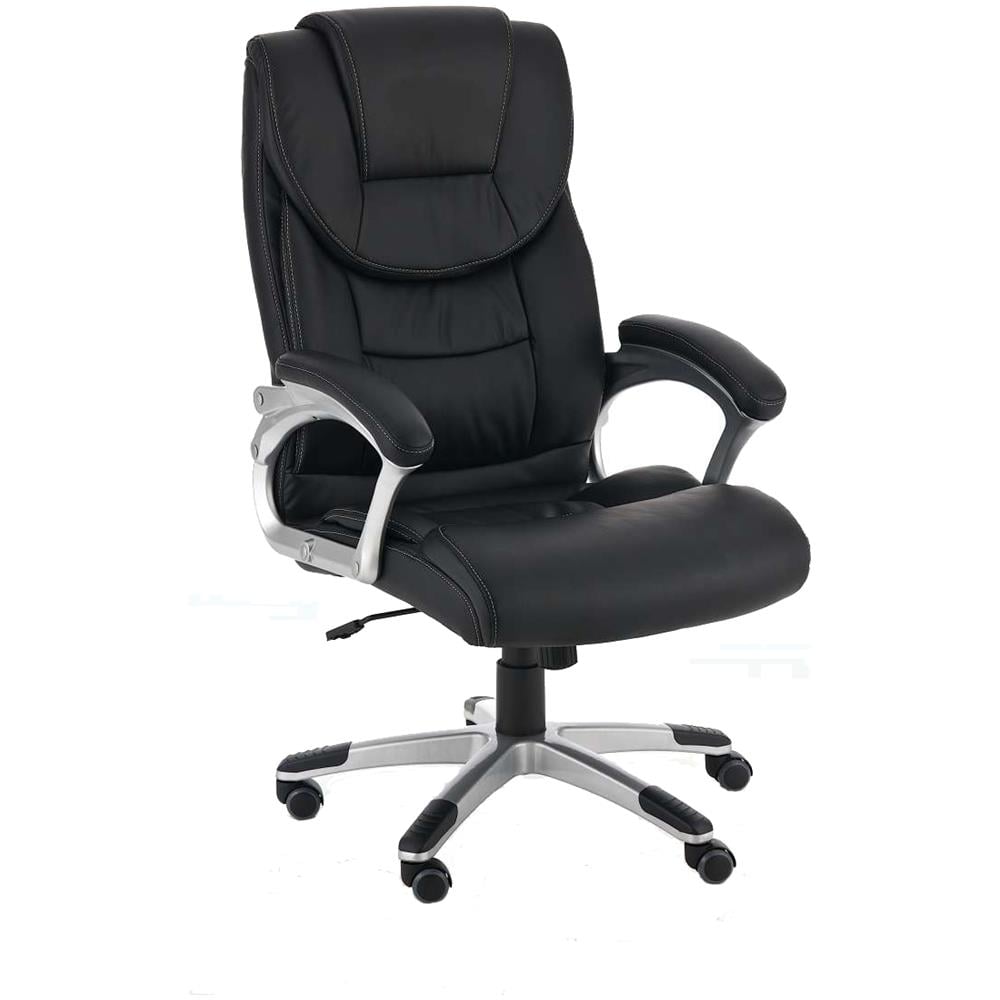 Sedia da Ufficio Texas, Similpelle, capacità carico Max 120 kg, Imbottita, Altezza Regolabile, ergonomica, Ruote antiattrito, braccioli, da scrivania, meccanismo di Oscillazione Integrato Nero - Foto 1