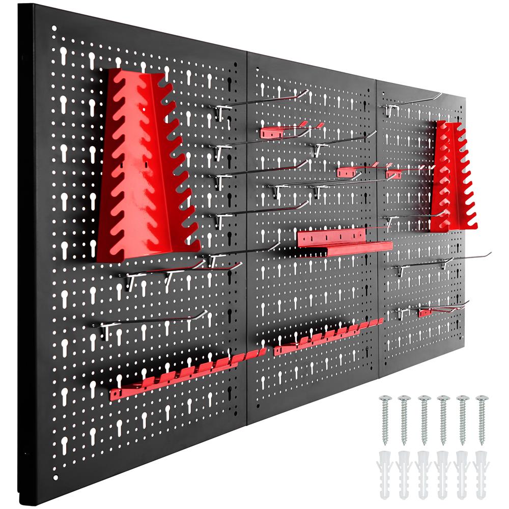 Pannello Portautensili Con 25 Ganci E Supporti 120 X 2 X 60 Cm - Nero / rosso - Foto 1