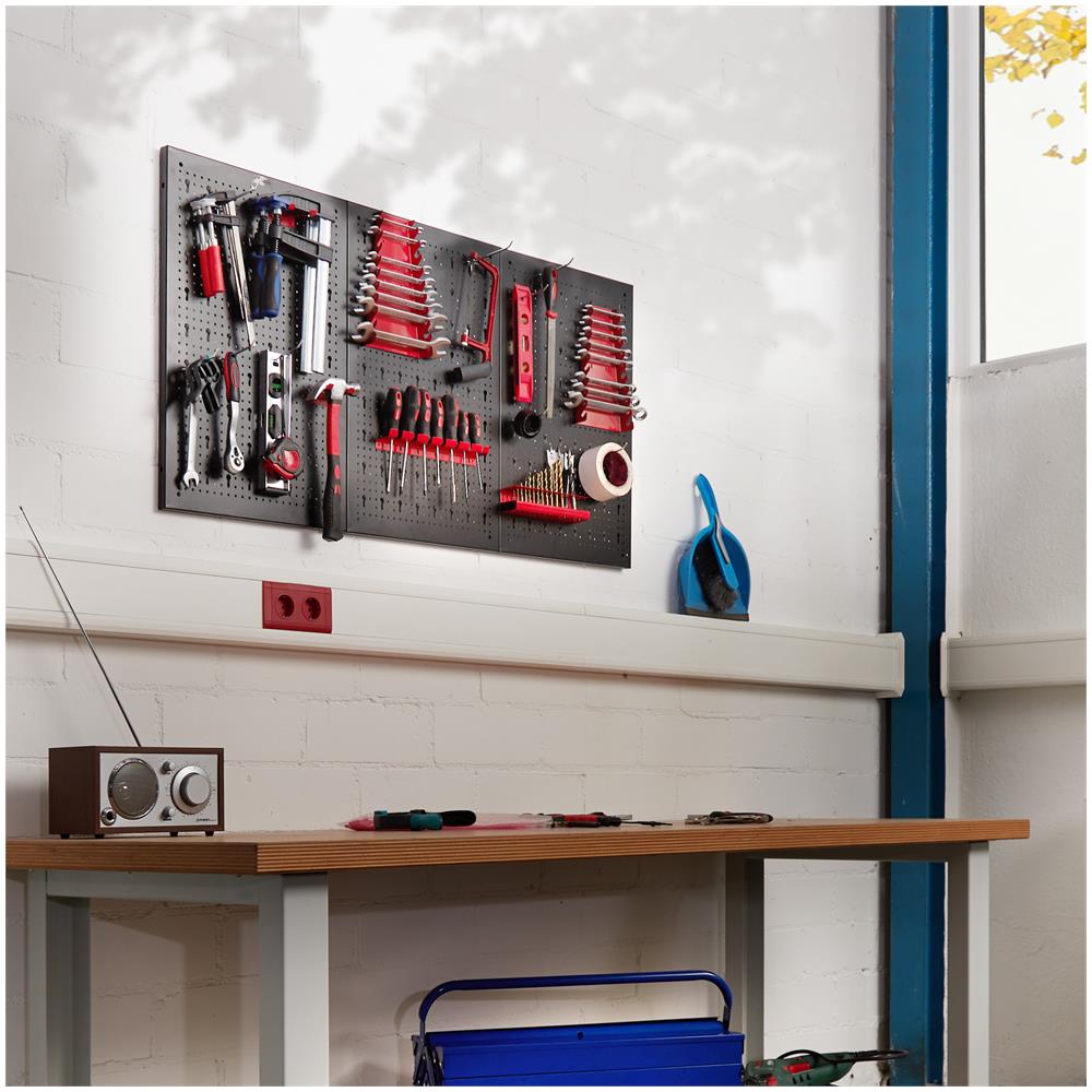 Pannello Portautensili Con 25 Ganci E Supporti 120 X 2 X 60 Cm - Nero / rosso - Foto 2