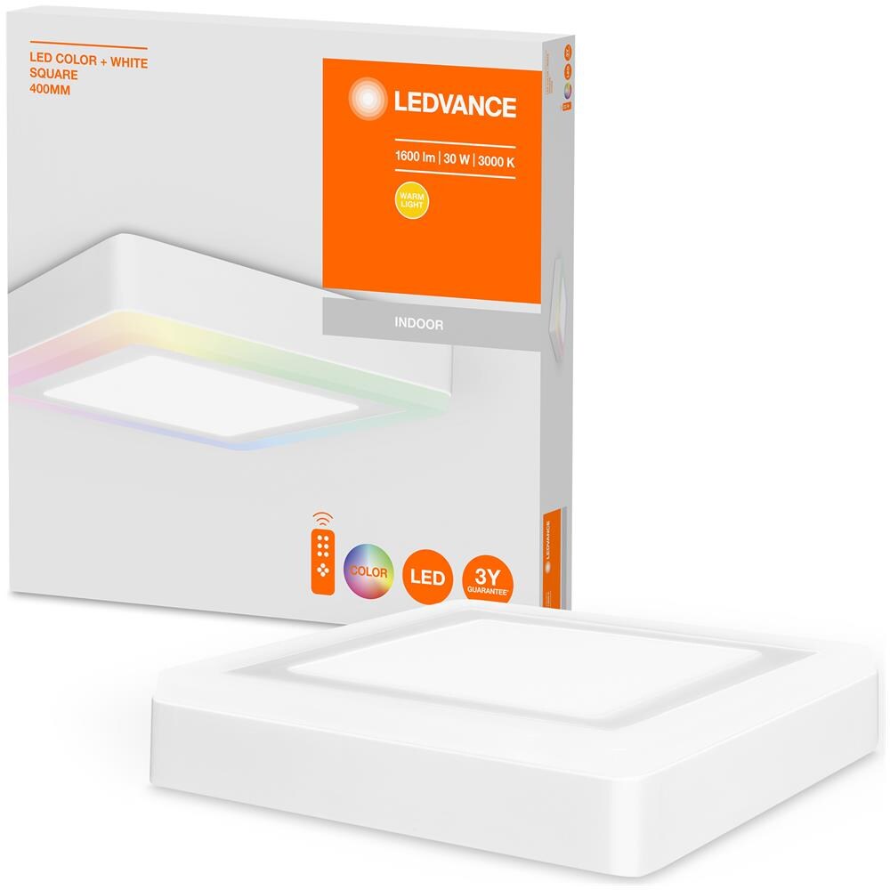 Ledvance Apparecchio Led A Parete E A Soffitto, Led Color + White / 38 W, 220…240 V, Ampiezza Fascio Luminoso: 110°, Bianco Caldo, 3000 K, Materiale: Alluminio, Ip20 - Foto 2