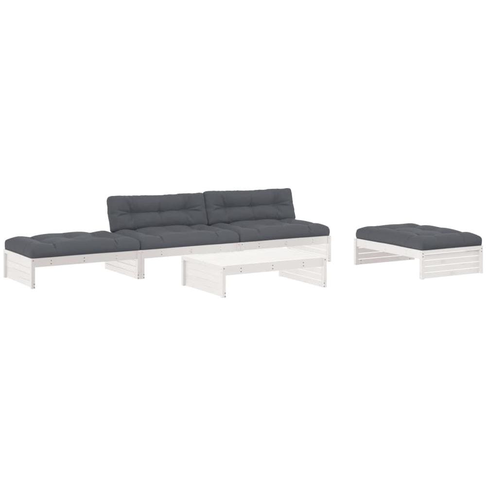 Set Divani Da Giardino 5pz Con Cuscini In Legno Massello Bianco - Foto 2