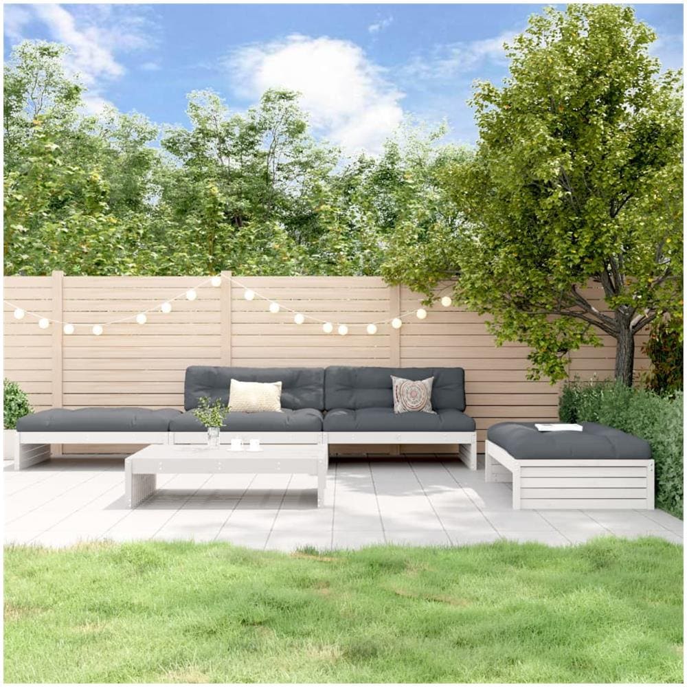 Set Divani Da Giardino 5pz Con Cuscini In Legno Massello Bianco - Foto 1