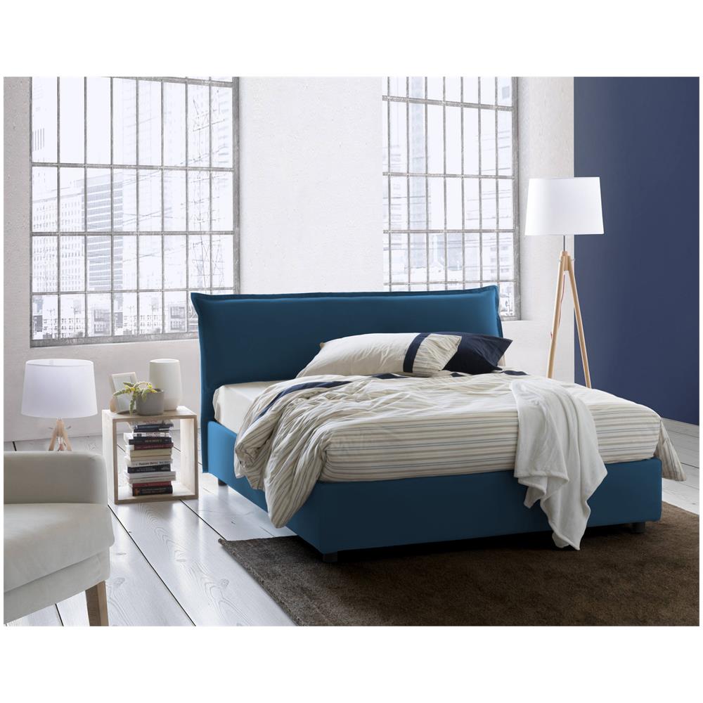 Letto Matrimoniale Cloe, Letto Contenitore Sfoderabile Con Testiera E Giroletto Contenitore Imbottiti, 100% Made In Italy, Adatto Per Materasso Cm 160x200, Blu - Foto 1