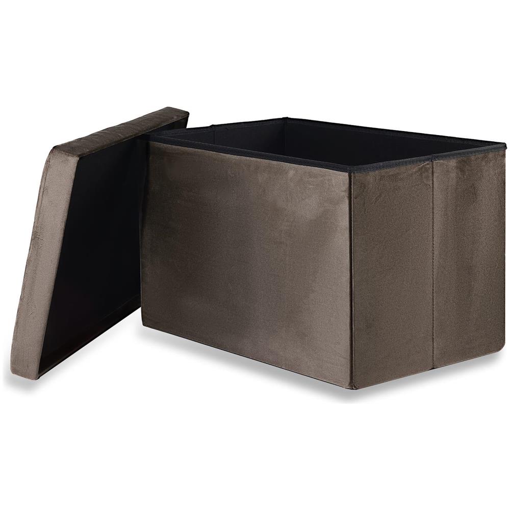 Pouf pieghevole XL in velluto marrone con contenitore - Foto 2
