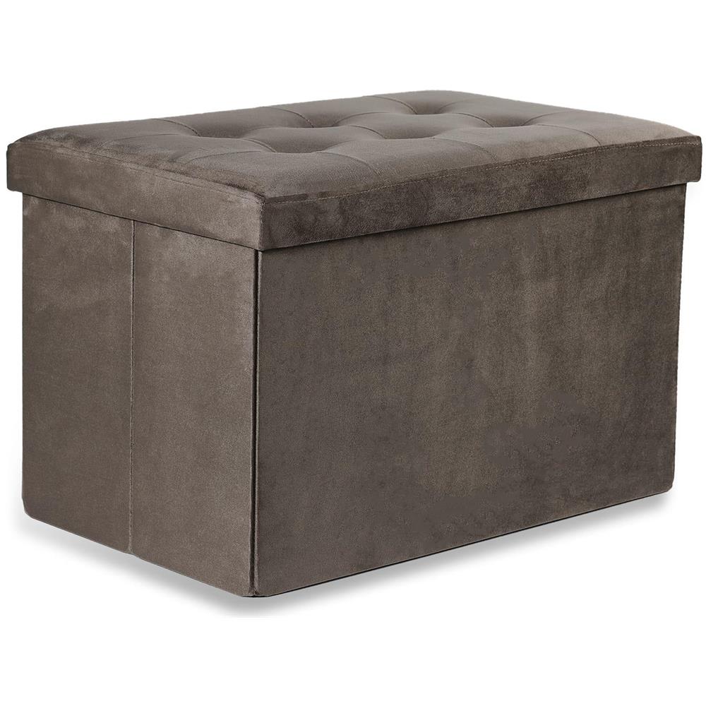 Pouf pieghevole XL in velluto marrone con contenitore - Foto 1