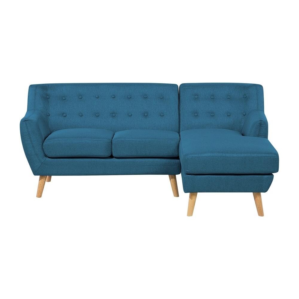 Divano Angolare Con Penisola In Tessuto Blu Motala - Foto 1