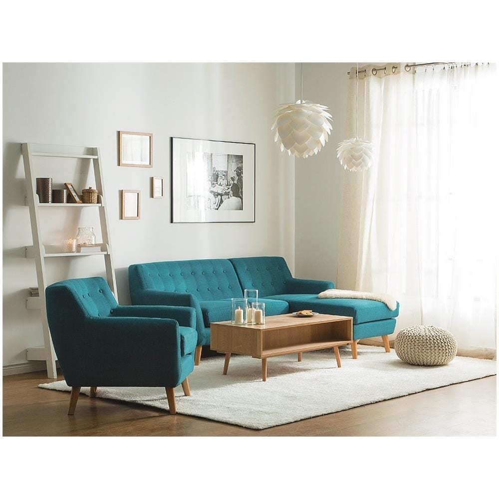 Divano Angolare Con Penisola In Tessuto Blu Motala - Foto 2