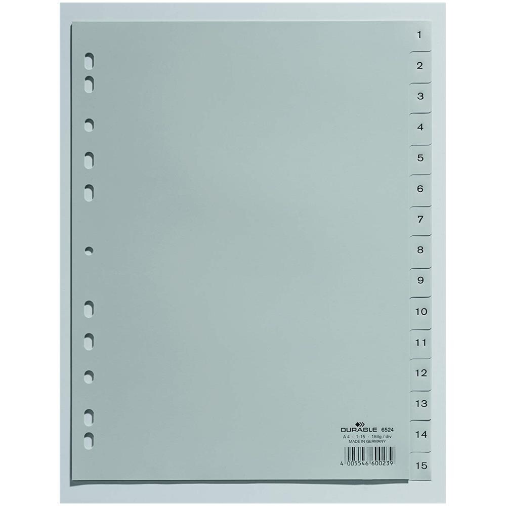 652410 - Divisorio Con Tasti Prestampati 1-15, F. to A4 Verticale, 15 Tasti, Foratura Universale, Grigio - Foto 1