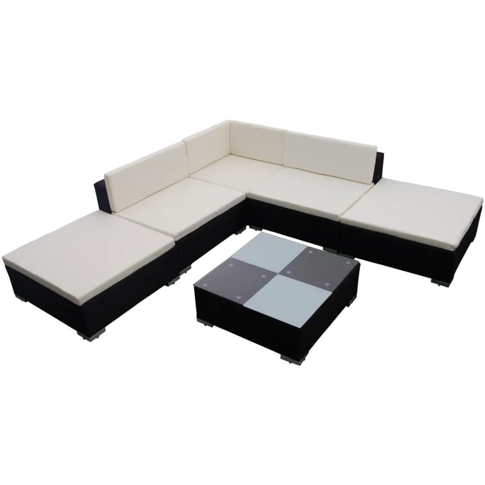 Set Divani da Giardino 6 pz con Cuscini in Polyrattan Nero - Foto 2