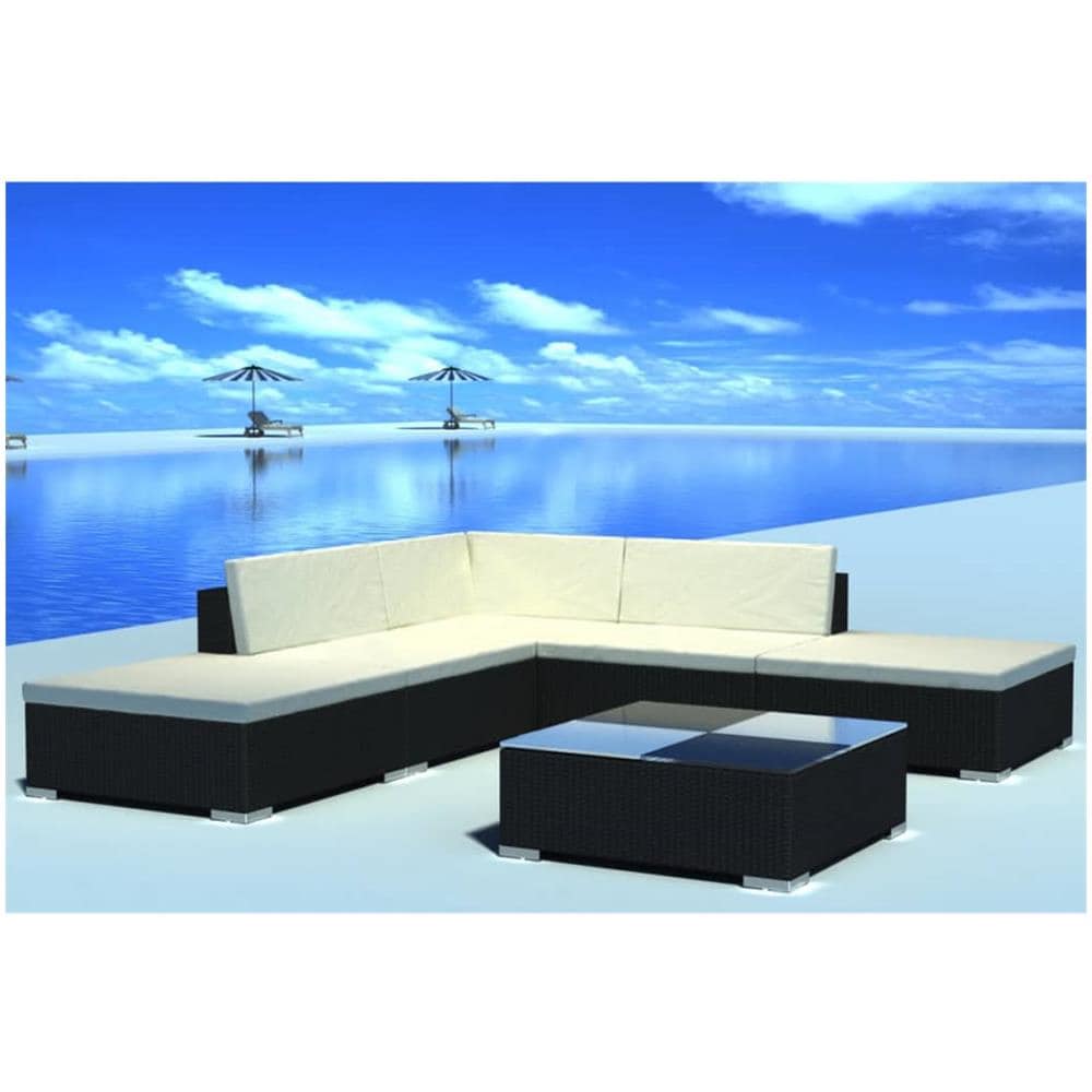 Set Divani da Giardino 6 pz con Cuscini in Polyrattan Nero - Foto 1