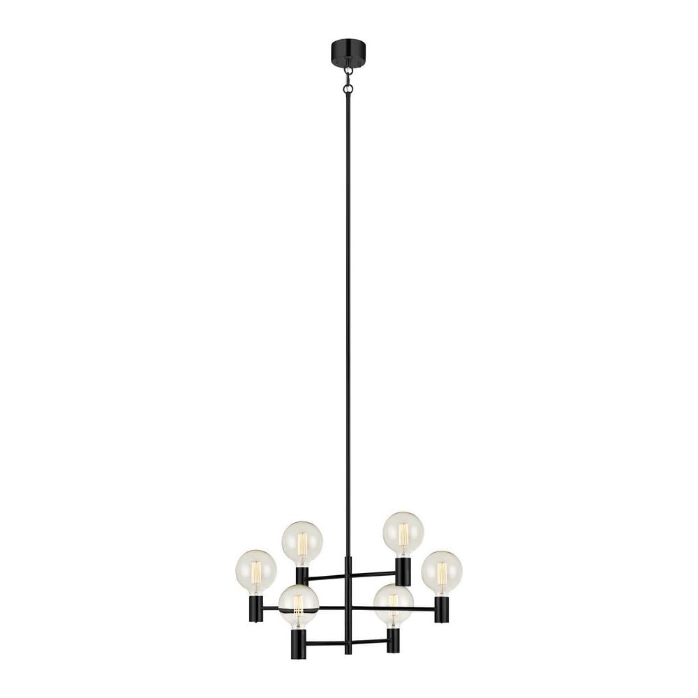 , Lampadario A 6 Luci A Sospensione Con 6 Lamp, Attacco Per Lampada A Sospensione Per Living Room, Dining Room O Bedroom, Attacco E27, Colore Nero Cromato, Con Cappucci A Sfera - Foto 5