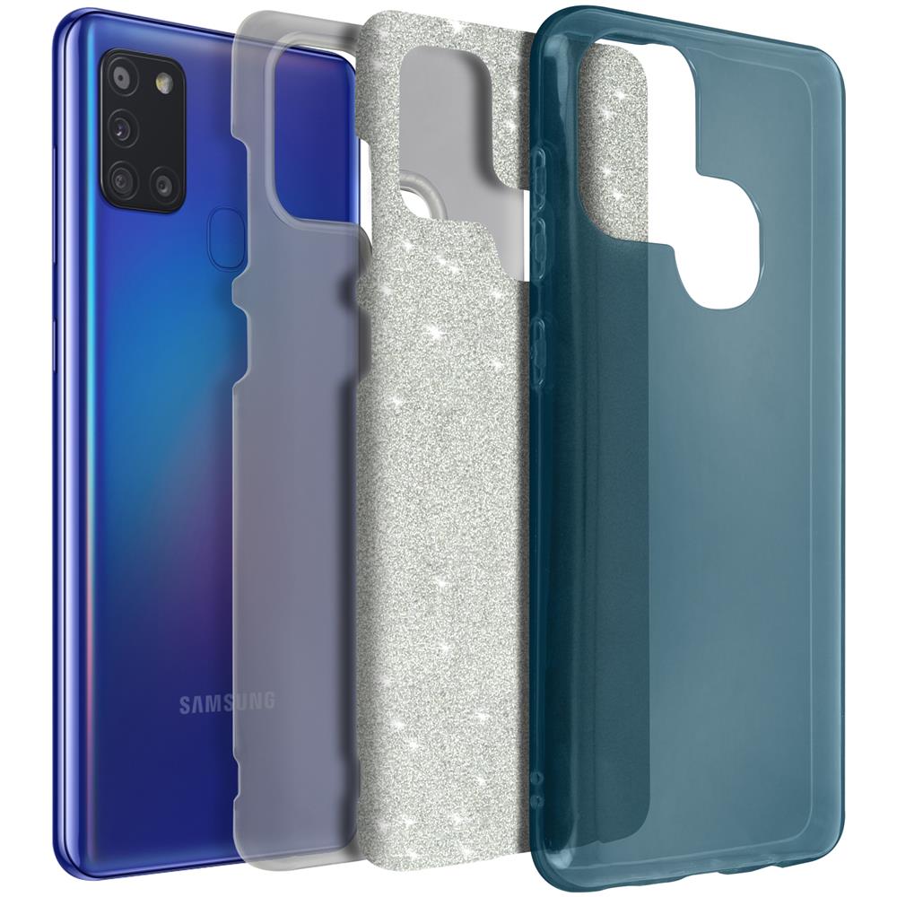 Cover Samsung Galaxy A21s Semi-rigida Con Paillette Amovibili Blu - Foto 1