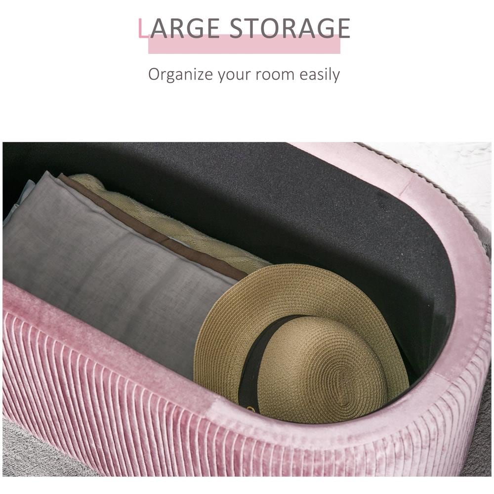 Pouf Contenitore In Velluto Imbottito Per Camera Da Letto E Ingresso Rosa - Foto 8