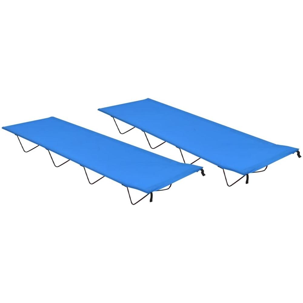 Lettini Campeggio 2 pz 180x60x19 cm Tessuto Oxford Acciaio Blu - Foto 1