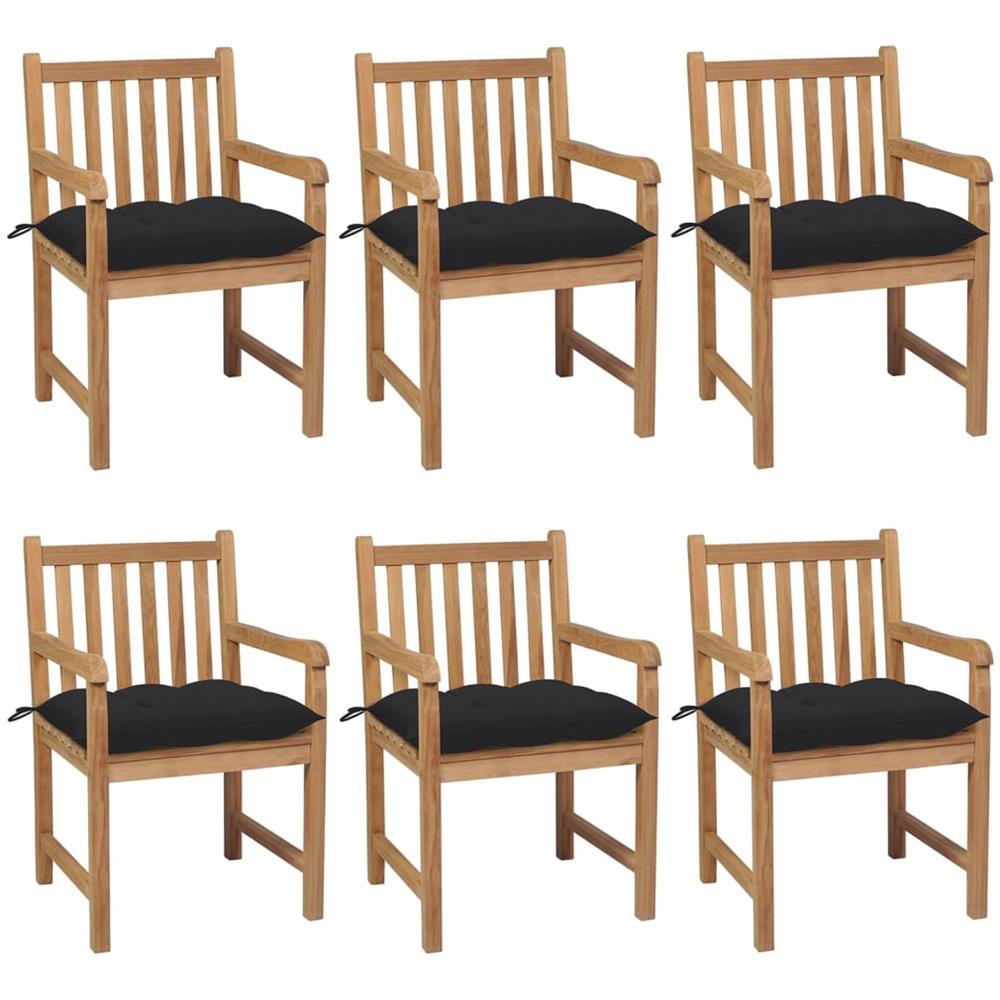 Sedie da Giardino 6 pz con Cuscini Neri in Massello di Teak - Foto 1