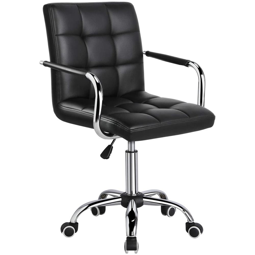 Sedia Da A Rotelle Girevole Da Ufficio Imbottita Ergonomica In Ecopelle E Acciaio Altezza Regolabile Nera - Foto 1