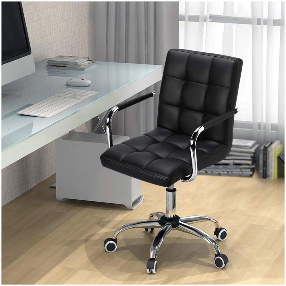 Sedia Da A Rotelle Girevole Da Ufficio Imbottita Ergonomica In Ecopelle E Acciaio Altezza Regolabile Nera - Foto 2