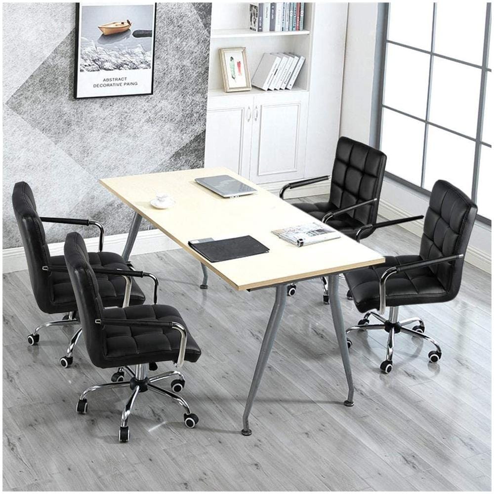 Sedia Da A Rotelle Girevole Da Ufficio Imbottita Ergonomica In Ecopelle E Acciaio Altezza Regolabile Nera - Foto 5