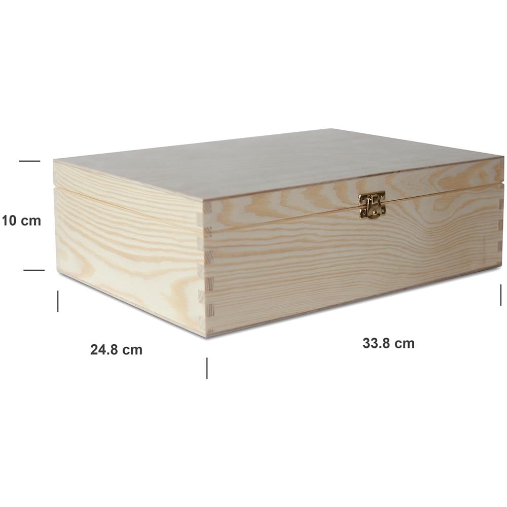 A4 Scatola Di Legno Con Coperchio | 33,8 X 24,8 X 10 Cm (+ / - 1 Cm) | Cassetta Con Chiusura Conteniore Portaoggetti Portagiochi Cofanetto | Per Decoupage Documenti Giocattoli Attrezzi - Foto 2