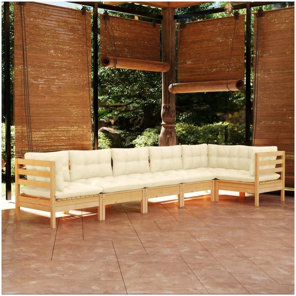 Set Divani Da Giardino 6 Pz Con Cuscini Crema In Massello Di Pino - Foto 1