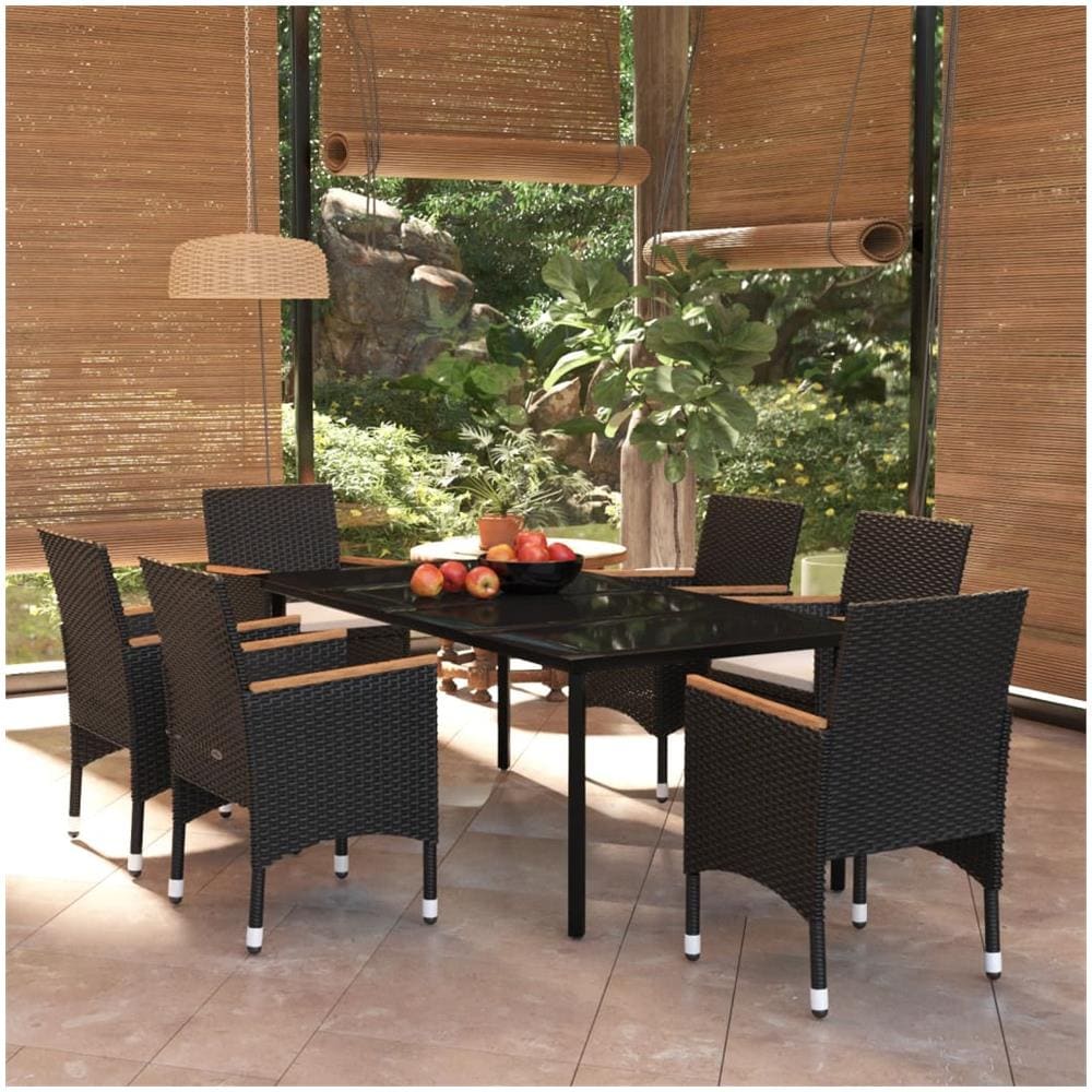 Set Da Pranzo Da Giardino Con Cuscini 7 Pz Nero - Foto 1
