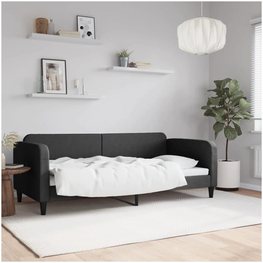 Letto Da Giorno Nero 90x200 Cm In Tessuto - Foto 1