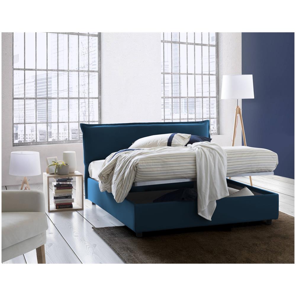 Letto Matrimoniale Clorinda, Letto Contenitore Sfoderabile Con Testiera E Giroletto Contenitore Imbottiti, 100% Made In Italy, Con Materasso Cm 160x200 Incluso, Blu - Foto 2
