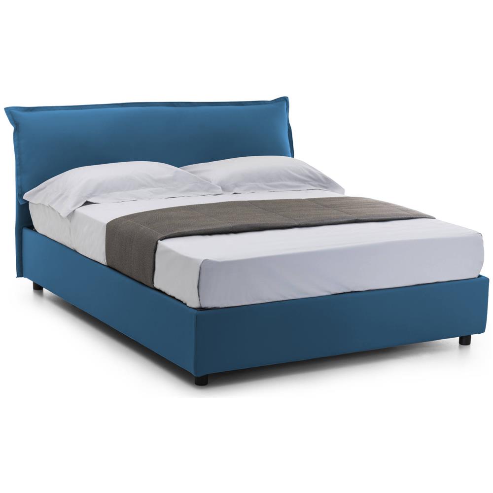 Letto Matrimoniale Clorinda, Letto Contenitore Sfoderabile Con Testiera E Giroletto Contenitore Imbottiti, 100% Made In Italy, Con Materasso Cm 160x200 Incluso, Blu - Foto 4