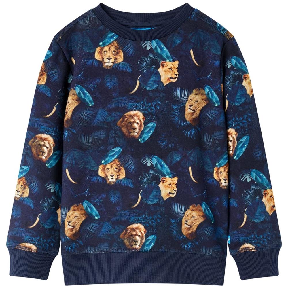 Felpa Per Bambini Stampa Leoni E Piante Blu Marino 92 - Foto 1