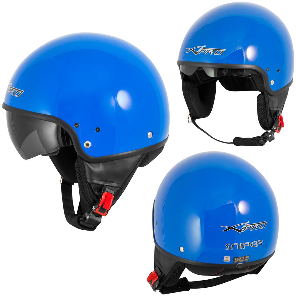 Casco Jet Demi Scooter Moto Omologato Ece 22 Visiera Parasole Blu L - Foto 1