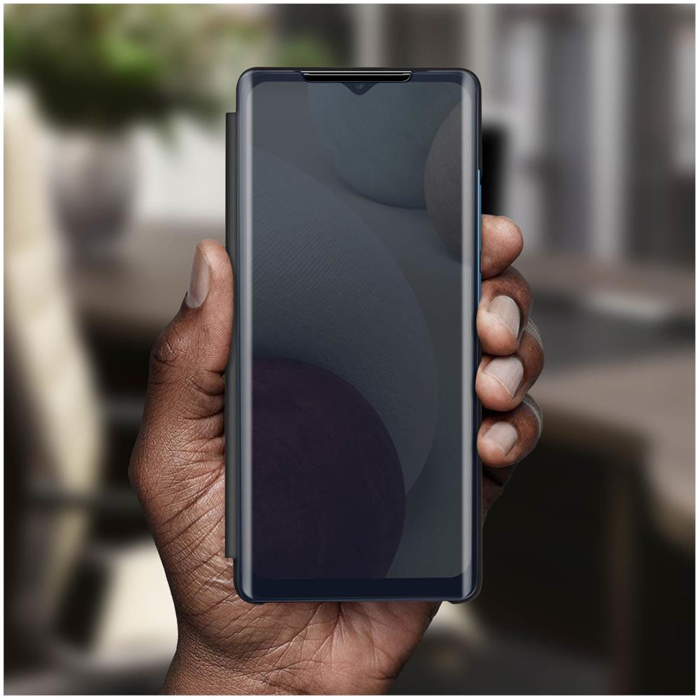 Custodia Samsung Galaxy A12 Sportellino Translucido Specchio Con Supporto Nero - Foto 2