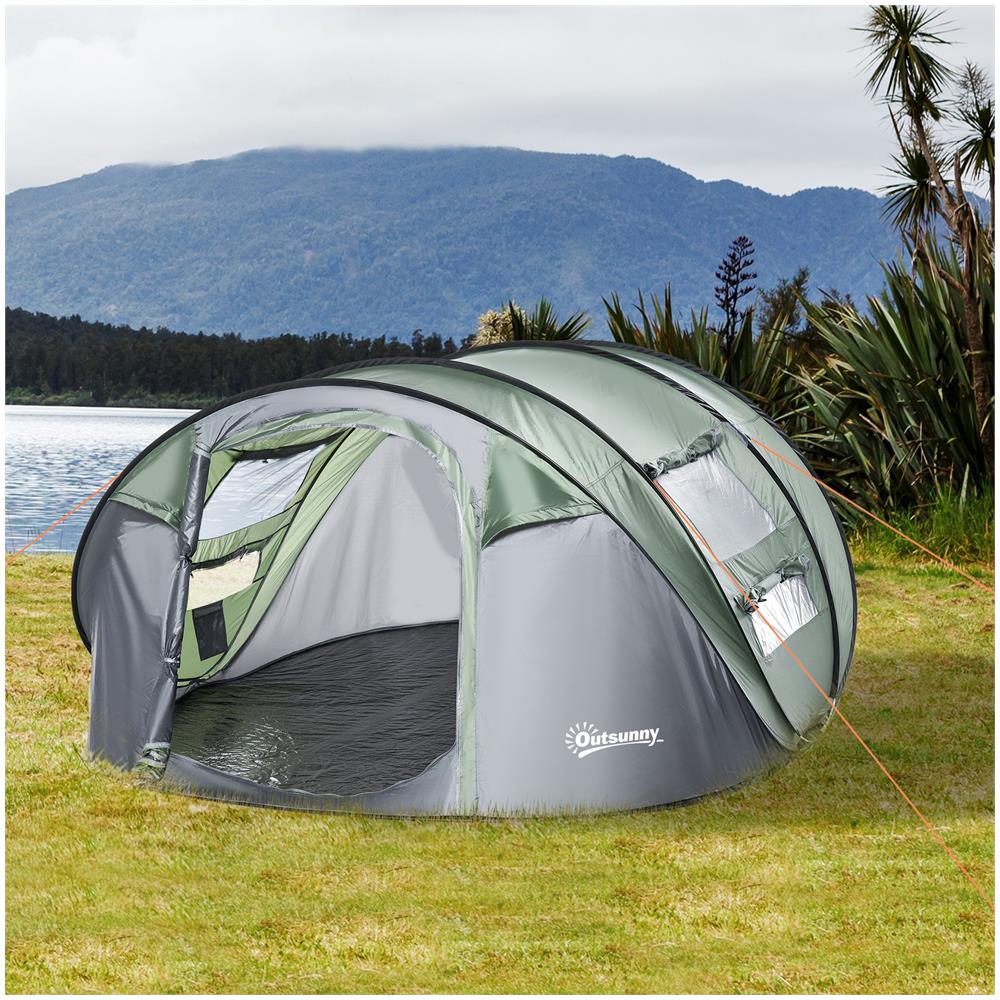Tenda Da Campeggio Pop Up 4-5 Posti Impermeabile 2 Porte E 4 Finestre - Foto 3