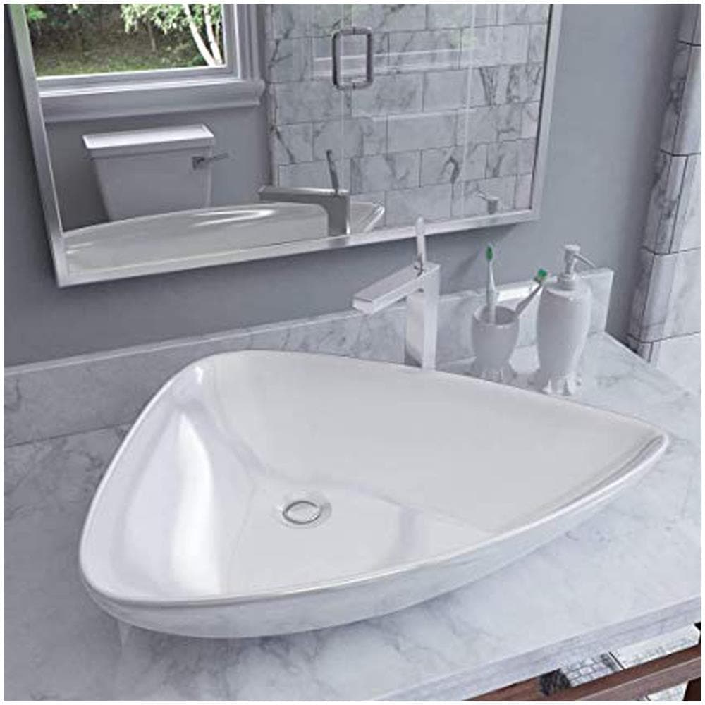 Lavabo Da Appoggio Ceramica Bianco Triangolare Arredo Bagno 68x47,5x12,5 Cm - Foto 1