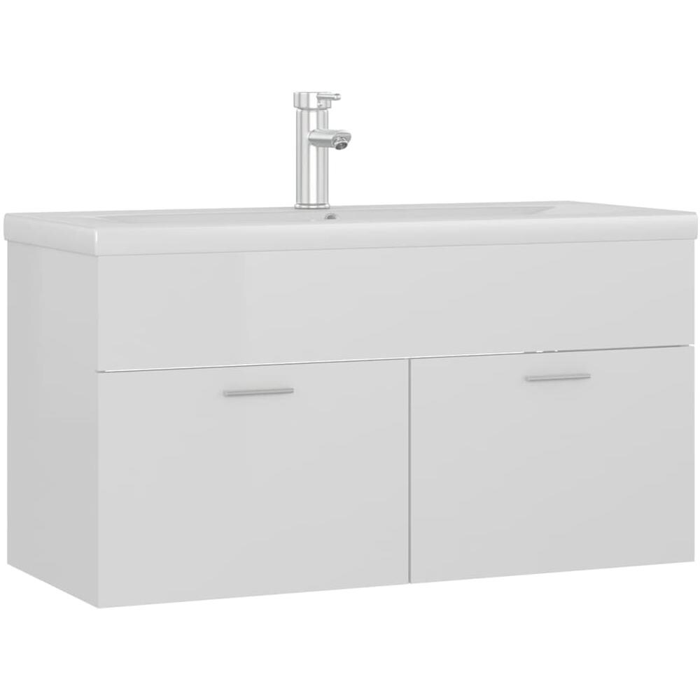 Mobile con Lavabo Integrato Bianco Lucido in Legno Multistrato - Foto 2