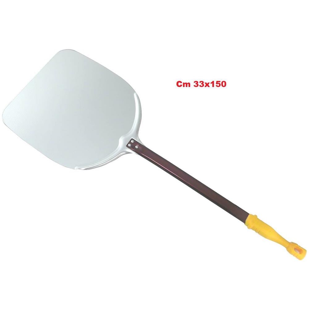 pala per pizza in alluminio forata cm. 33 x 33 con manico cm. 30 per fornetti pizza