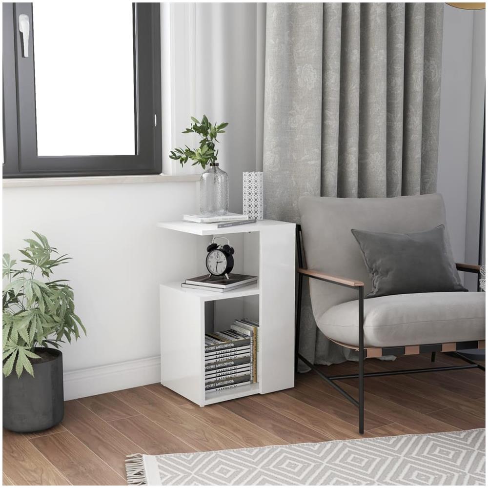 Tavolino Bianco Lucido 36x30x56 cm in Legno Multistrato - Foto 1