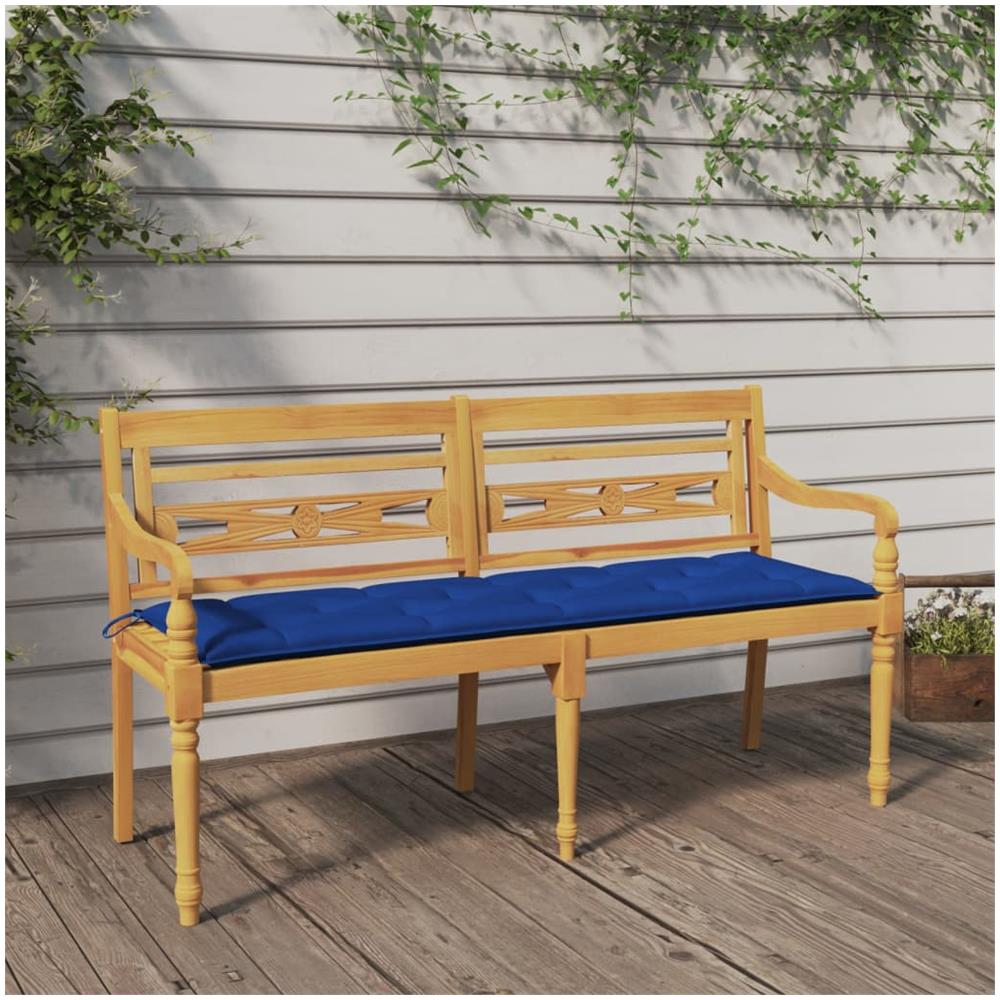 Panchina Batavia Con Cuscino Blu 150 Cm Legno Massello Teak - Foto 1