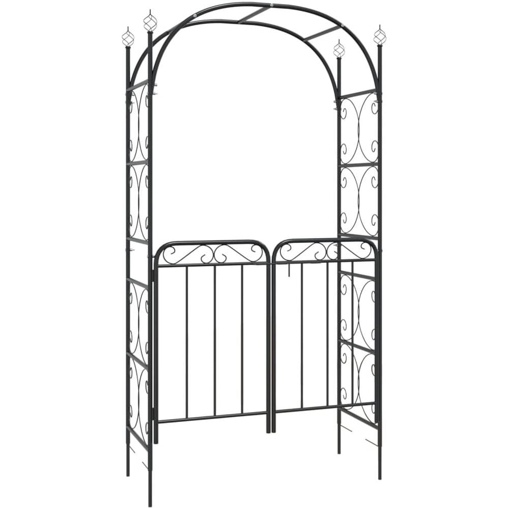 Arco Da Giardino Con Cancello Nero 108x45x235 Cm Acciaio - Foto 1
