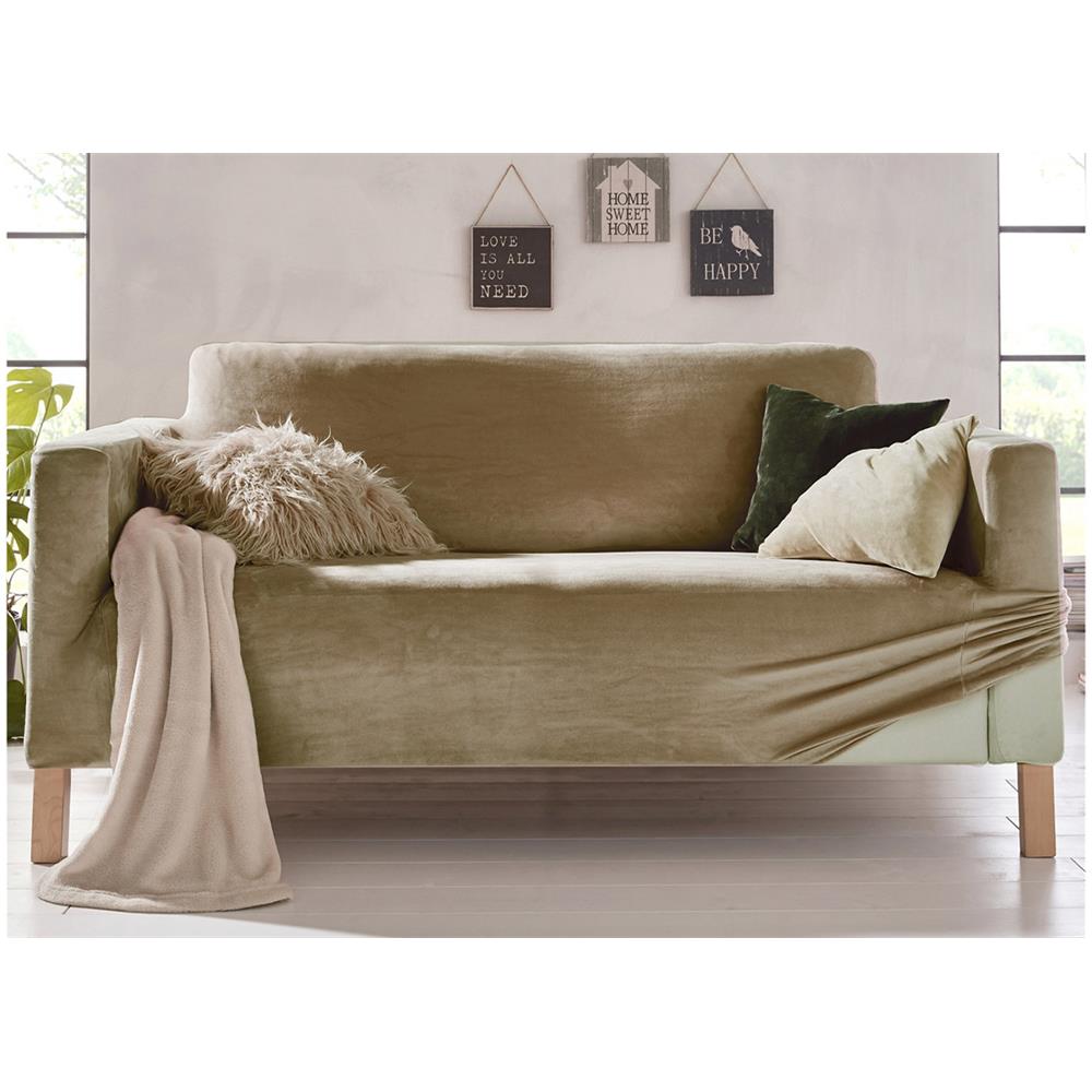 Copridivano Elasticizzato Effetto Velluto Modello Morbidissimo Colore Beige Poltrona Beige - Foto 1